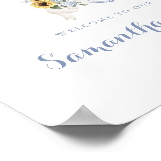 Zonnebloemen Stoffig Blauw Hydrangea Crest Welkoms Poster (Hoek)