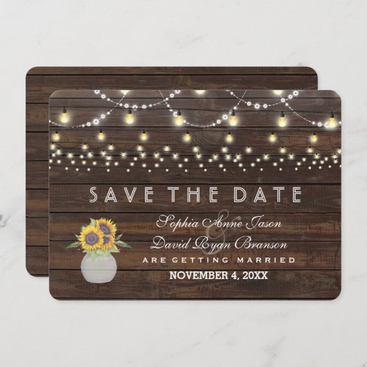 Zonnebloemen stralen oud hout sparen de datum save the date (Voorkant / Achterkant)