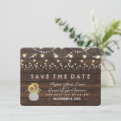 Zonnebloemen stralen oud hout sparen de datum save the date (Staand voorkant)