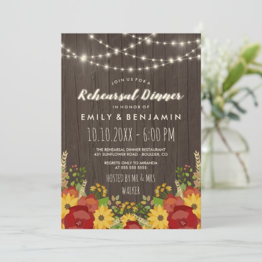 Zonnebloemen & Strijklichten Rustiek repetitie din Kaart (Staand voorkant)