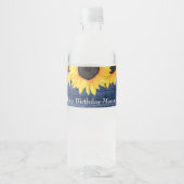 Zonnebloemen String Blauwe Birthday Party Waterfles Etiket (Voorkant)