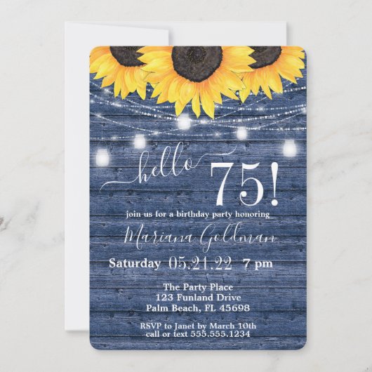 Zonnebloemen String Lichtblauw 75th Birthday Party Kaart (Voorkant)