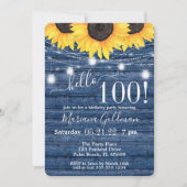 Zonnebloemen String Lights Blue 100th Birthday Par Kaart (Voorkant)