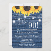 Zonnebloemen String Lights Blue 90th Birthday Part Kaart (Voorkant)