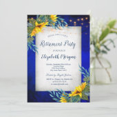 Zonnebloemen, String Lights Blue Pensioen Kaart (Staand voorkant)