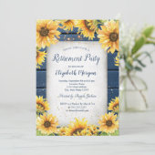 Zonnebloemen, String Lights Blue Wood Retirement Kaart (Staand voorkant)