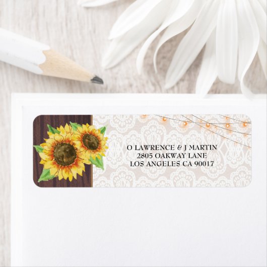 Zonnebloemen String Lights Kant Hout Bruiloft Adre Etiket (Insitu)