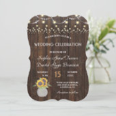 Zonnebloemen String Lights Old Wood Wedding Kaart (Staand voorkant)