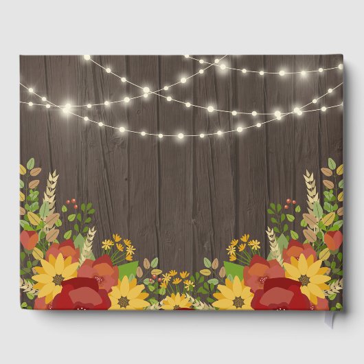 Zonnebloemen & String Lights Rustieke bruiloft Gastenboek (Achterkant)