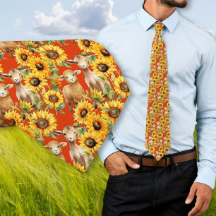 Zonnebloemen Stropdas met boerderijdieren