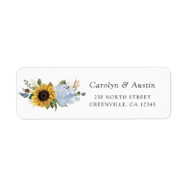 Zonnebloemen Stusty Blue Floral Return Address Lab Etiket