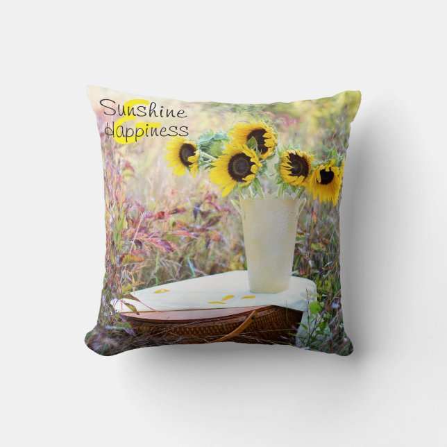 Zonnebloemen Sunshine & Happiness Kussen (Voorkant)
