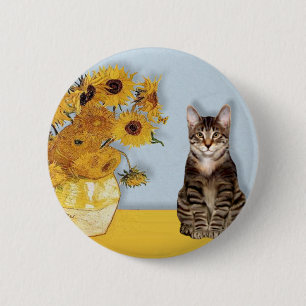 Zonnebloemen - Tabby Tiger cat 30 Ronde Button 5,7 Cm