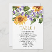 Zonnebloemen Tabel nummer 1 Zitkaart Kaart (Achterkant)