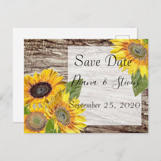 Zonnebloemen tegen de achtergrond van briefkaart m (Voorkant / Achterkant)