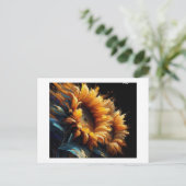 Zonnebloemen tegen zwart, briefkaart (Staand voorkant)