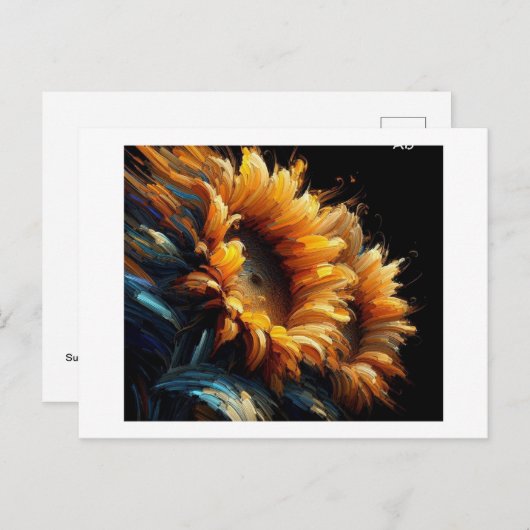 Zonnebloemen tegen zwart, briefkaart (Voorkant / Achterkant)