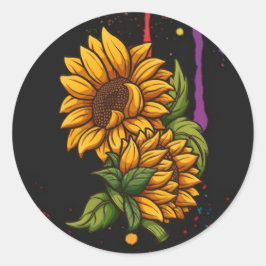 Zonnebloemen tekenen kunst, zonnebloemen liefde ronde sticker