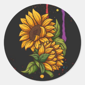 Zonnebloemen tekenen kunst, zonnebloemen liefde ronde sticker