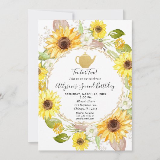Zonnebloemen thee party thee voor twee verjaardage kaart (Voorkant)