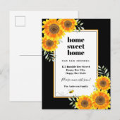 Zonnebloemen thuis zoete zwarte moderne omgeving aankondigingskaart (Voorkant / Achterkant)