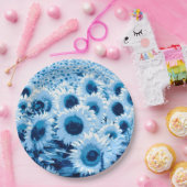 Zonnebloemen - tinten blauw papieren bordje (Feest)