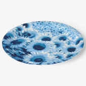 Zonnebloemen - tinten blauw papieren bordje (Gekanteld)