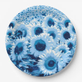 Zonnebloemen - tinten blauw papieren bordje (Voorkant)