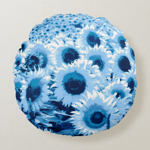 Zonnebloemen - tinten blauw rond kussen