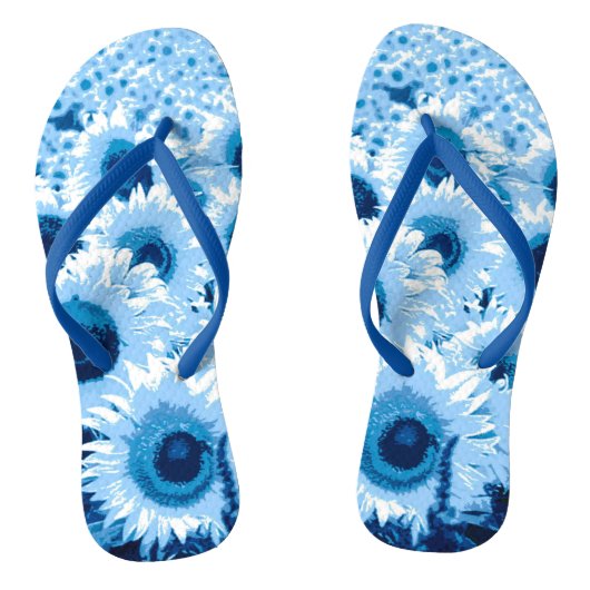 Zonnebloemen - tinten blauw teenslippers (Voetbed)