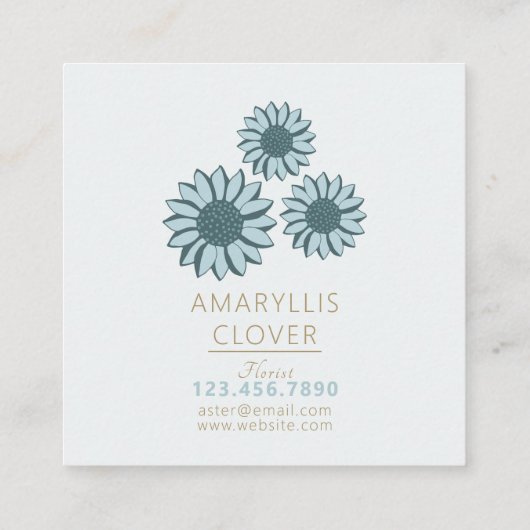 Zonnebloemen Tiny Blue Sinaasappel Bloemen Vierkante Visitekaartje (Achterkant)