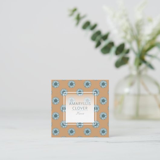 Zonnebloemen Tiny Blue Sinaasappel Bloemen Vierkante Visitekaartje (Staand voorkant)