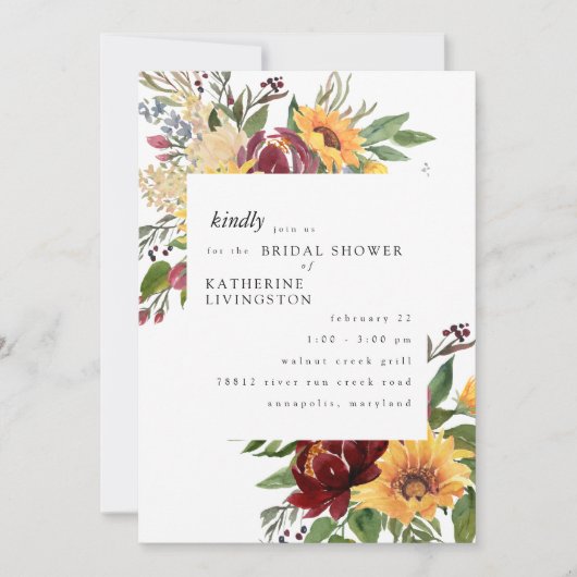Zonnebloemen Toscane Bridal Showuitnodiging Kaart (Voorkant)