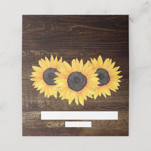 Zonnebloemen trouwplaats kaarten rustiek hout plaatskaartje (Buitenkant ongevouwen)