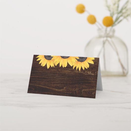 Zonnebloemen trouwplaats kaarten rustiek hout plaatskaartje (Achterkant)