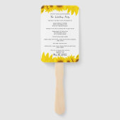 Zonnebloemen Trouwprogramma Fan. Helianthus Menu Handwaaier (Achterkant)