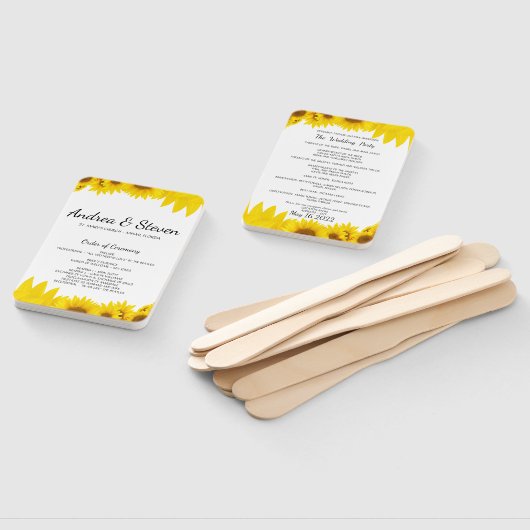 Zonnebloemen Trouwprogramma Fan. Helianthus Menu Handwaaier (Niet-gemonteerd)