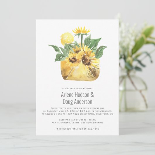 Zonnebloemen Tuin Feestelijke Trouw Bar-B-Que | Kaart (Staand voorkant)