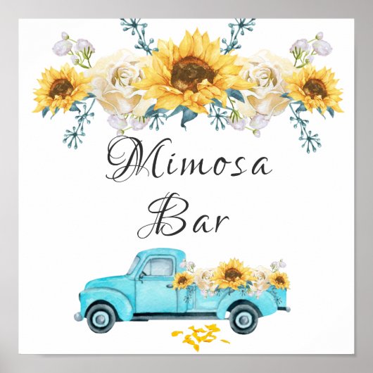 Zonnebloemen Turquoise  Truck Mimosa Bar Poster (Voorkant)