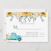 Zonnebloemen Turquoise Truck Wedding RSVP Kaart (Voorkant)