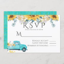 Zonnebloemen Turquoise Truck Wedding RSVP