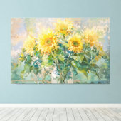 *~* Zonnebloemen TV2 Vaas Uitgerekte Canvas Print (Insitu (Houten vloer))