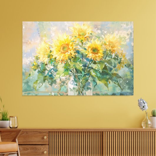 *~* Zonnebloemen TV2 Vaas Uitgerekte Canvas Print (Insitu (Woonkamer))