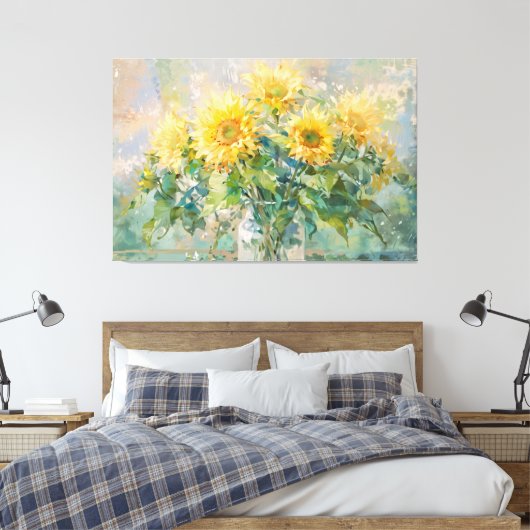 *~* Zonnebloemen TV2 Vaas Uitgerekte Canvas Print (Insitu (Slaapkamer))