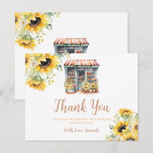 Zonnebloemen uit de markt Vrijgezellenfeest dank u Bedankkaart (Voorkant / Achterkant)
