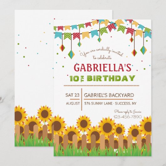 Zonnebloemen uitnodiging (Voorkant / Achterkant)