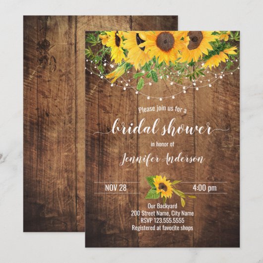 Zonnebloemen - Uitnodiging in Bridal (Voorkant / Achterkant)