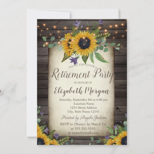 Zonnebloemen Uitnodiging tot bruin hout (Voorkant)