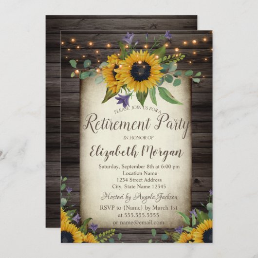 Zonnebloemen Uitnodiging tot bruin hout (Voorkant / Achterkant)