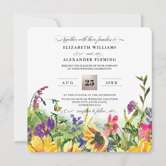 Zonnebloemen | Uitnodiging tot weddenschappen in W (Voorkant)